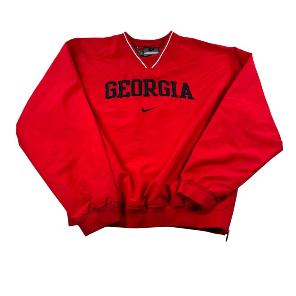 Nike Georgia Bulldogs Mens M Windbreaker Pullover Jacket Red NCAA Varsity V-Neck